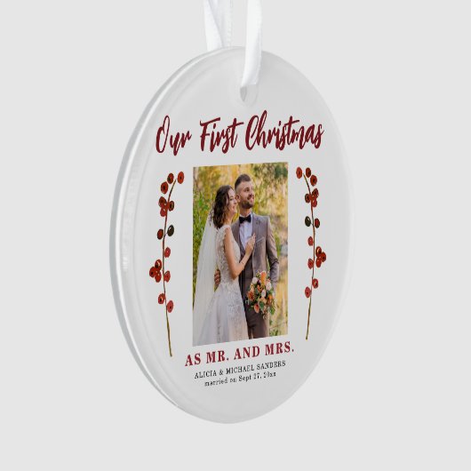 Ons eerste kersthuwelijk 2 foto modern ornament (voorkant)
