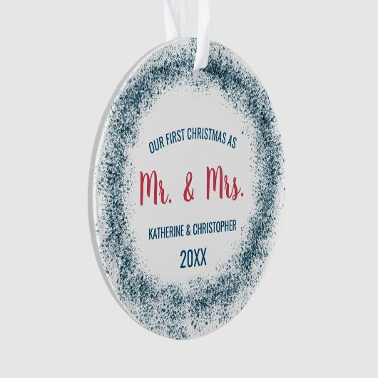 Ons eerste kersthuwelijk | Blauw glitter Ornament (voorkant)