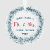 Ons eerste kersthuwelijk | Blauw glitter Ornament (achterkant)