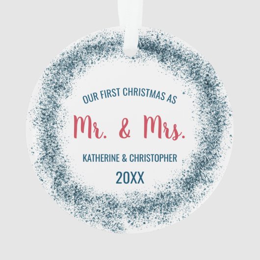 Ons eerste kersthuwelijk | Blauw glitter Ornament (achterkant)