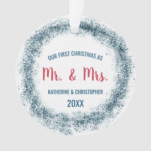 Ons eerste kersthuwelijk | Blauw glitter Ornament (voorkant)