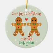 Ons eerste kersthuwelijk - Cute Gingerbrood Men Keramisch Ornament (Voorkant)