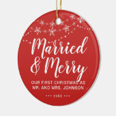 Ons eerste kersthuwelijk en Merry Photo Red Keramisch Ornament (Links)
