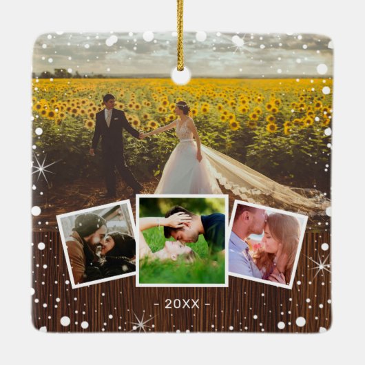 Ons eerste kersthuwelijk | Fotocollage Keramisch Ornament (Achterkant)