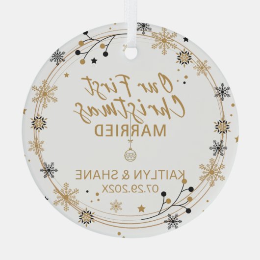 Ons eerste kersthuwelijk glas ornament (Achterkant)