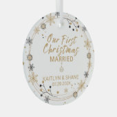 Ons eerste kersthuwelijk glas ornament (Voorkant Rechts)