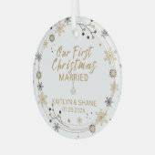 Ons eerste kersthuwelijk glas ornament (Voorkant links)