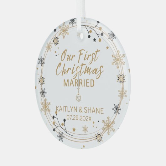 Ons eerste kersthuwelijk glas ornament (Voorkant links)