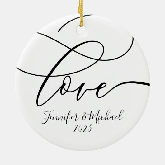 Ons eerste kersthuwelijk Jubileum bruiloft Keramisch Ornament (Achterkant)