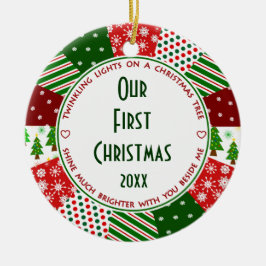 Ons eerste kersthuwelijk keramisch ornament