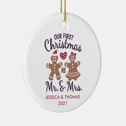 Ons eerste kersthuwelijk keramisch ornament (Rechts)