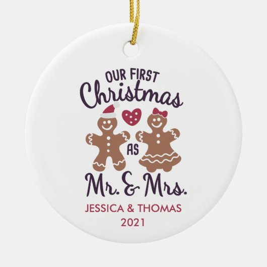 Ons eerste kersthuwelijk keramisch ornament (Voorkant)