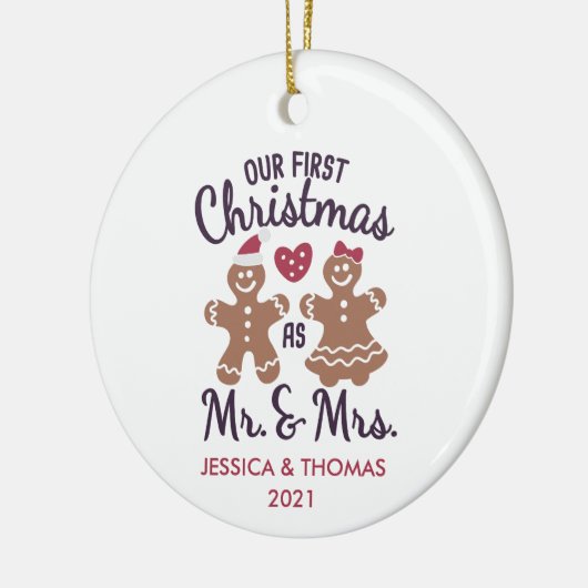 Ons eerste kersthuwelijk keramisch ornament (Links)