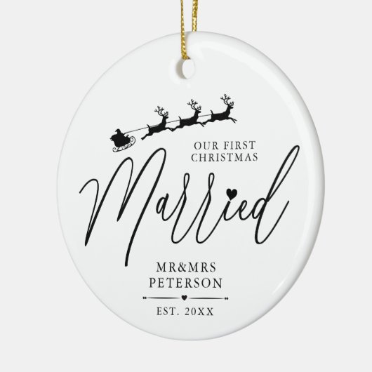 Ons eerste kersthuwelijk keramisch ornament (Links)