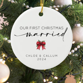 Ons eerste kersthuwelijk keramisch ornament