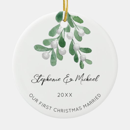 Ons eerste kersthuwelijk keramisch ornament (Voorkant)