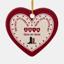 Ons eerste kersthuwelijk land Western Keramisch Ornament