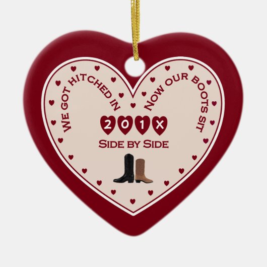 Ons eerste kersthuwelijk land Western Keramisch Ornament (Voorkant)