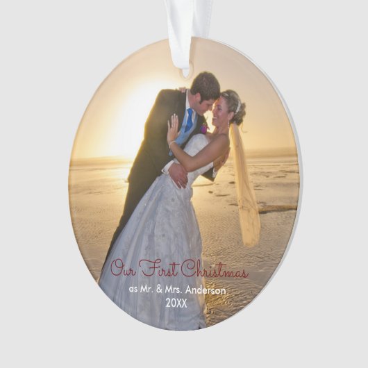 Ons eerste kersthuwelijk met een paar acryl ornament (voorkant)