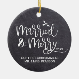 Ons eerste kersthuwelijk met Merry-fotobord Keramisch Ornament