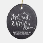 Ons eerste kersthuwelijk met Merry-fotobord Keramisch Ornament (Links)