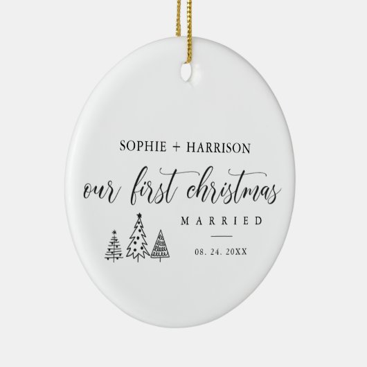 Ons eerste kersthuwelijk met naam en datum keramisch ornament (Rechts)