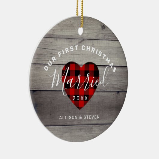Ons eerste kersthuwelijk met Rustic op maat Keramisch Ornament (Rechts)
