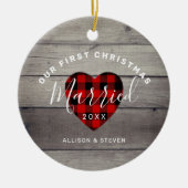 Ons eerste kersthuwelijk met Rustic op maat Keramisch Ornament (Voorkant)