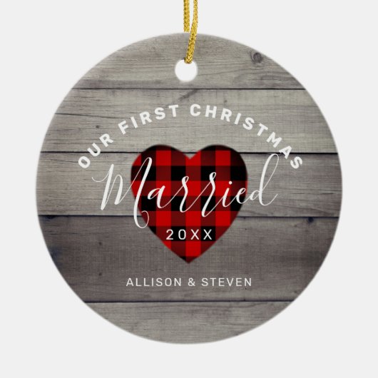 Ons eerste kersthuwelijk met Rustic op maat Keramisch Ornament (Voorkant)