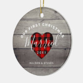 Ons eerste kersthuwelijk met Rustic op maat Keramisch Ornament (Links)