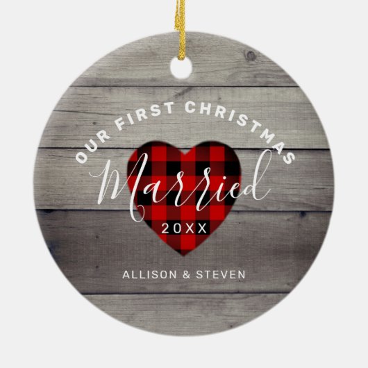 Ons eerste kersthuwelijk met Rustic op maat Keramisch Ornament (Achterkant)