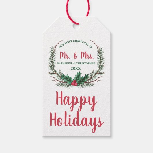 Ons eerste kersthuwelijk | Mistletoe de heer Mistl Cadeaulabel (Voorkant)