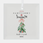 Ons eerste kersthuwelijk Mistletoe Glas Ornament (Achterkant)