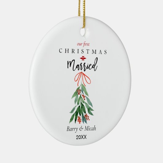 Ons eerste kersthuwelijk Mistletoe Keramisch Ornament (Rechts)
