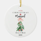 Ons eerste kersthuwelijk Mistletoe Keramisch Ornament (Voorkant)