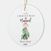 Ons eerste kersthuwelijk Mistletoe Keramisch Ornament (Links)