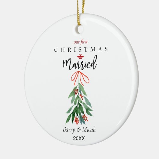 Ons eerste kersthuwelijk Mistletoe Keramisch Ornament (Links)