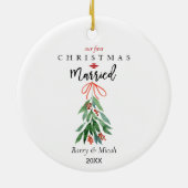 Ons eerste kersthuwelijk Mistletoe Keramisch Ornament (Achterkant)