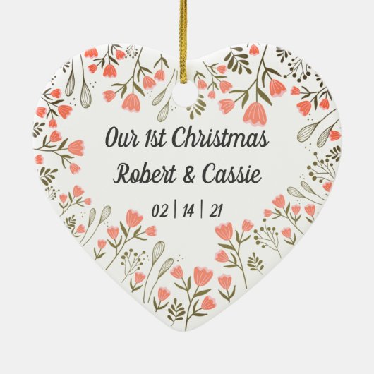 Ons eerste kersthuwelijk op maat keramisch ornament (Achterkant)