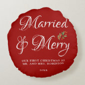 Ons eerste kersthuwelijk Rood Rond Kussen (Achterkant)