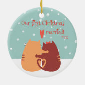 Ons eerste kersthuwelijk - twee kattekatten keramisch ornament (Achterkant)