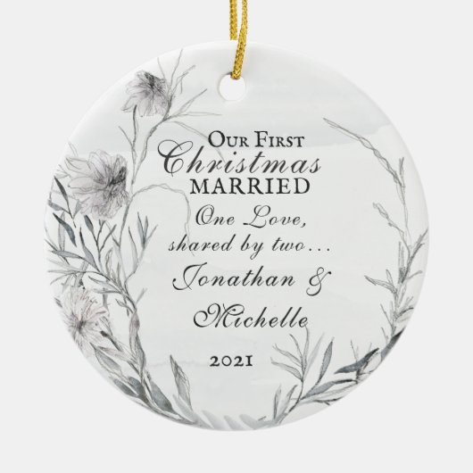 Ons eerste kersthuwelijk, Waterverf Floral Keramisch Ornament (Voorkant)