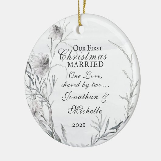 Ons eerste kersthuwelijk, Waterverf Floral Keramisch Ornament (Links)