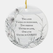 Ons eerste kersthuwelijk, Waterverf Floral Keramisch Ornament (Achterkant)