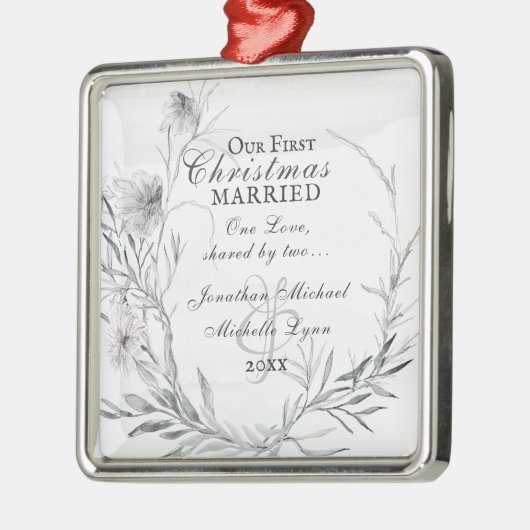 Ons eerste kersthuwelijk, Waterverf Floral Metalen Ornament (Links)