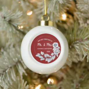 Ons eerste kersthuwelijk   Zilver Roos Ornament