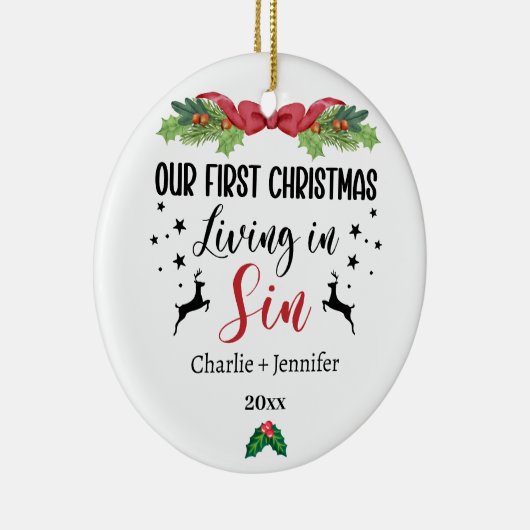 Ons eerste kerstleven in Sin Funny Couple Keramisch Ornament (Rechts)