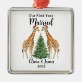 Ons eerste kerstmis getrouwd - Aangepaste kerst Metalen Ornament (Voorkant)