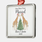 Ons eerste kerstmis getrouwd - Aangepaste kerst Metalen Ornament (Links)