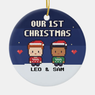 Ons Eerste Kerstmis Homo Koppel Pixel Ornament
